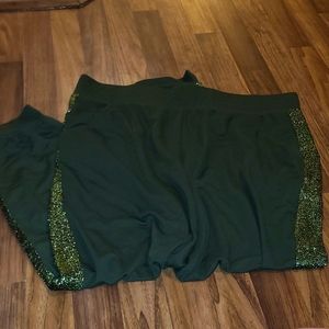 L, Green glitter stripe jeggin pants